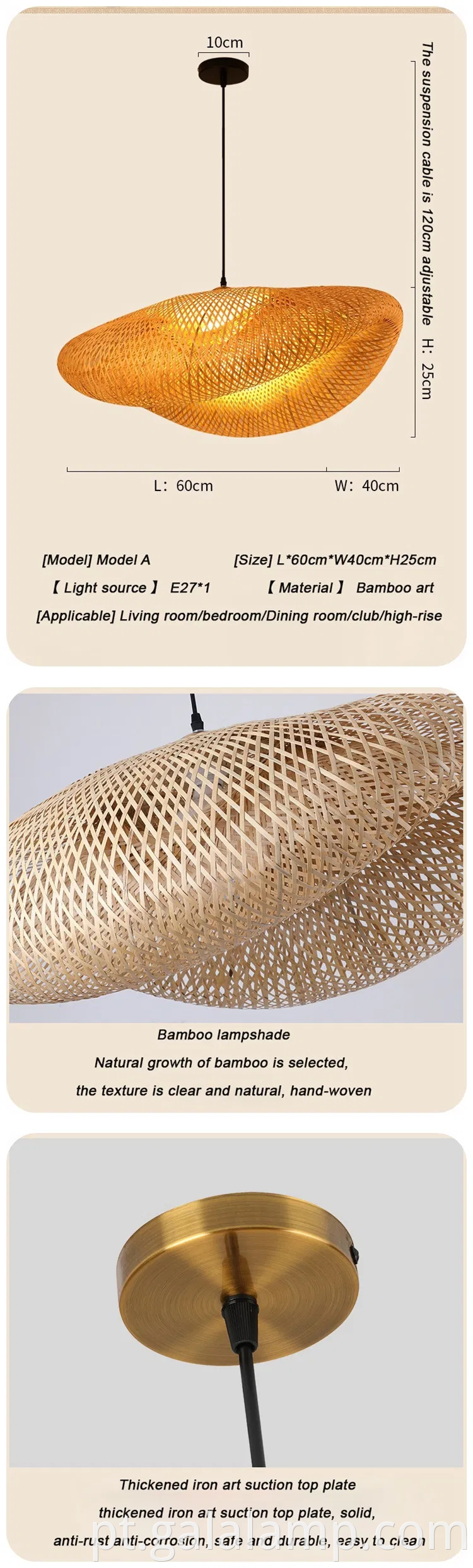 Grande lustre de pingente de bambu de vime com lâmpada decorativa de vime